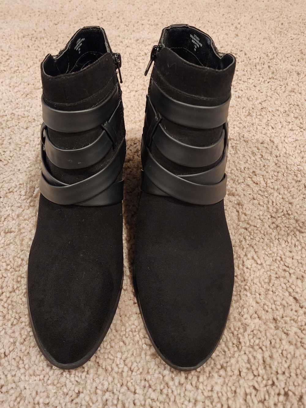 Black Suede Ankle Booties with Wrap Straps